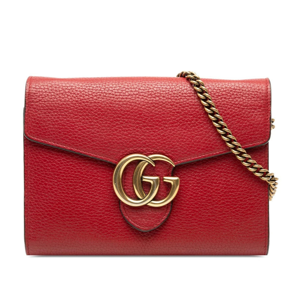 Gucci GG Marmont Crossbody Chain Shoulder Bag Red Leather